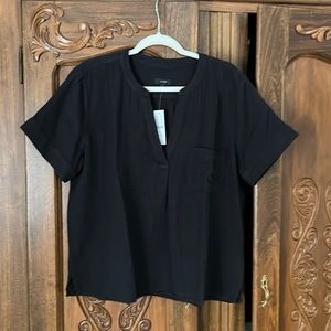 J. Crew NWT V Neck Soft Gauze Pop Over Women’s Top, Large, Black
